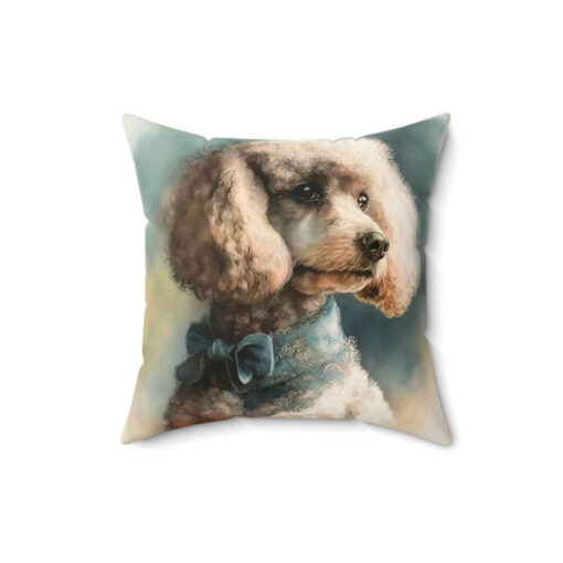 Victorian Watercolor Poodle Portrait Spun Polyester Square Pillow