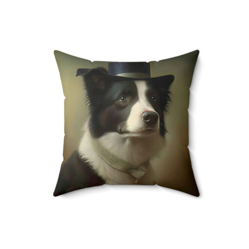 Victorian Vintage Border Collie with Tophat Spun Polyester Square Pillow