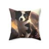 Watercolor Border Collie Puppie in Mountain Meadow Spun Polyester Square Pillow
