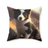 Watercolor Border Collie Puppie in Mountain Meadow Spun Polyester Square Pillow