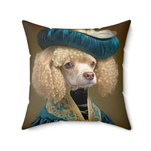 Victorian Poodle Portrait Spun Polyester Square Pillow