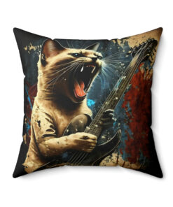 Siamese Cat Wailing on Guitar Square Pillow