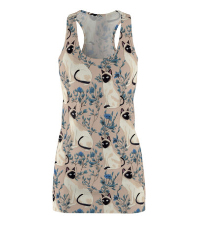 43001 22 400x480 - Siamese Cat Pattern Floral Women's Racerback Dress