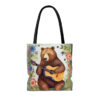 Bear Playing Guitar Rustic Folk Art Tote Bag - Cute Cottagecore Totebag Makes the Perfect Gift