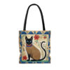 Siamese Cat with Floral Border Tote Bag - Cute Cottagecore Totebag Makes the Perfect Gift