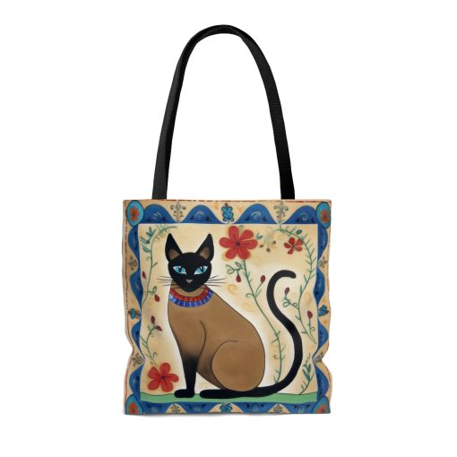 Siamese Cat with Floral Border Tote Bag – Cute Cottagecore Totebag Makes the Perfect Gift