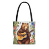 Bear Playing Guitar Rustic Folk Art Tote Bag - Cute Cottagecore Totebag Makes the Perfect Gift