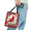 Cardinal with Floral Border Tote Bag - Cute Cottagecore Totebag Makes the Perfect Gift