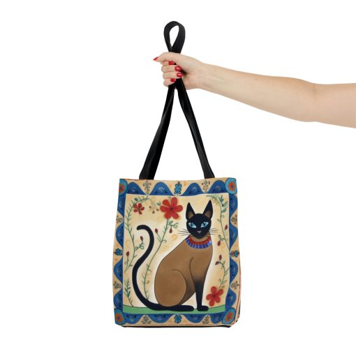 Siamese Cat with Floral Border Tote Bag – Cute Cottagecore Totebag Makes the Perfect Gift