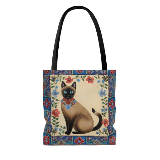 Siamese Cat with Border Tote Bag – Cute Cottagecore Totebag Makes the Perfect Gift