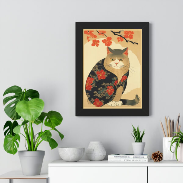 Japandi Ukiyo-e Style Cat | Framed Vertical Poster