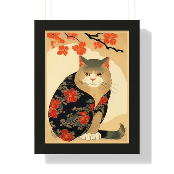 Japandi Ukiyo-e Style Cat | Framed Vertical Poster