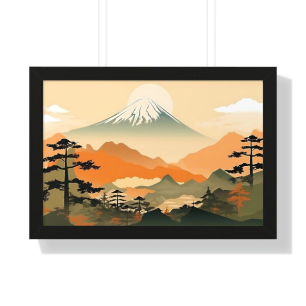 Japandi Ukiyo-e syle Mountain Scene | Framed Horizontal Poster