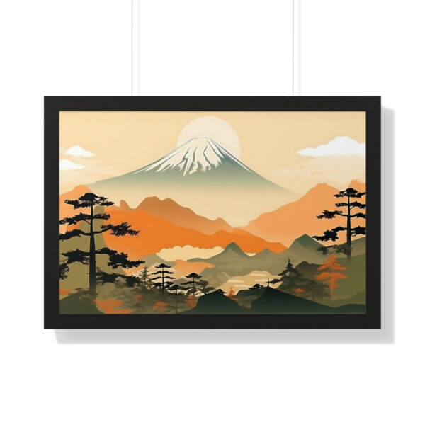 Japandi Ukiyo-e syle Mountain Scene | Framed Horizontal Poster