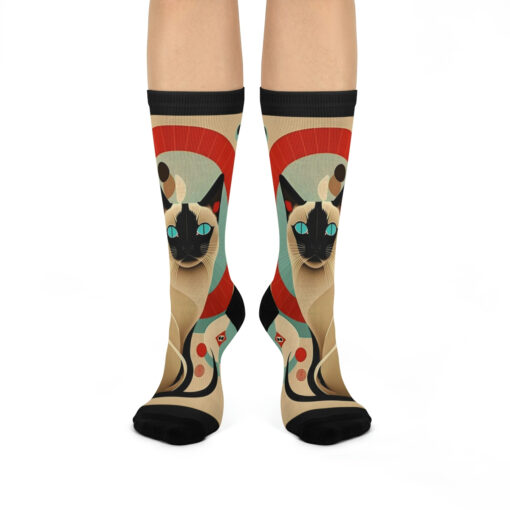 Mid-Century Modern Siamese Cat Cushioned Crew Socks