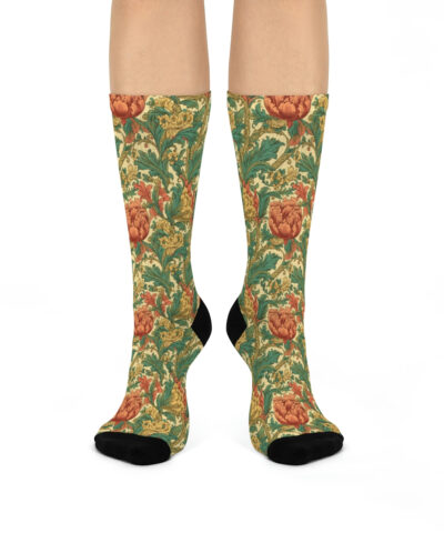 Victorian Vintage Floral Design Cushioned Crew Socks