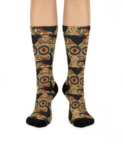 Folk Art Raven Design Cushioned Crew Socks