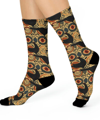 Folk Art Raven Design Cushioned Crew Socks