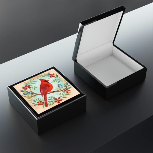 Rustic Folk Art Cardinal Design Wooden Keepsake Jewelry Box
