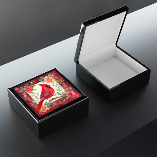 Rustic Folk Art Male Cardinal Design Wooden Keepsake Jewelry Box
