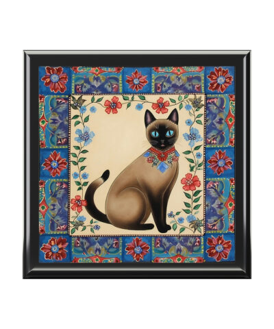 72880 6 400x480 - Rustic Folk Art Siamese Cat with Border Design Wooden Keepsake Jewelry Box