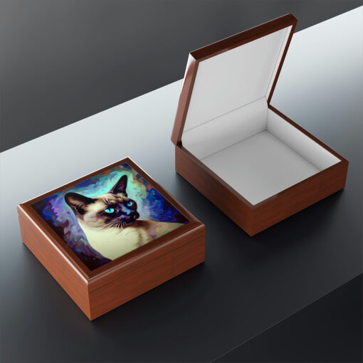 Acrylic Paint “Midnight” Siamese Cat Jewelry Box