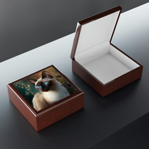 Siamese Cat in Garden Jewelry Box