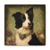Vintage Victorian Border Collie with Floral Background Frame Canvas Gallery Wraps