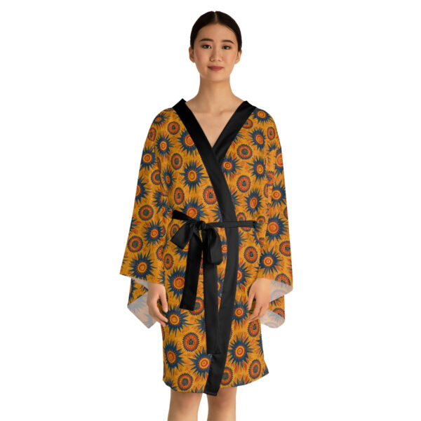 Folk Art Sun Pattern Long Sleeve Kimono Robe