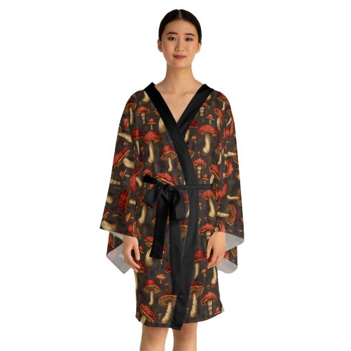 New! Magic Mushroom Long Sleeve Kimono Robe – Amanita Muscaria – Perfect Gift for the Botanical Cottagecore Aesthetic Nature Lover