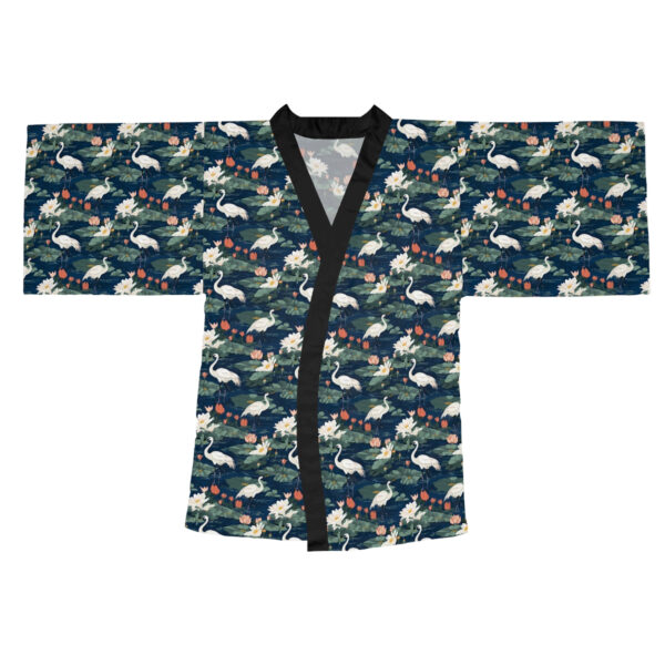 Japandi Whooping Crane Pattern Long Sleeve Kimono Robe