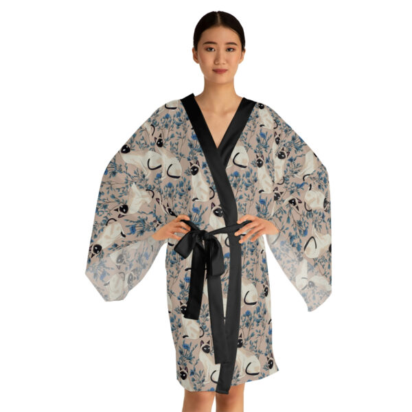 Japandi Siamese Cat Pattern Long Sleeve Kimono Robe
