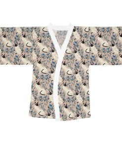 Japandi Siamese Cat Pattern Long Sleeve Kimono Robe