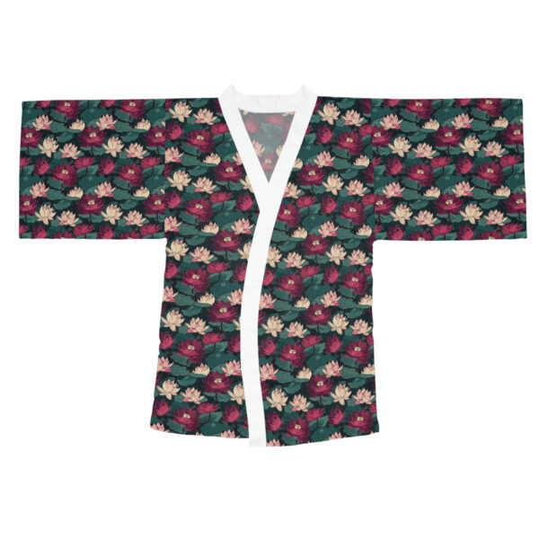 Lotus Flowers with Lily Pads Pattern Long Sleeve Kimono Robe