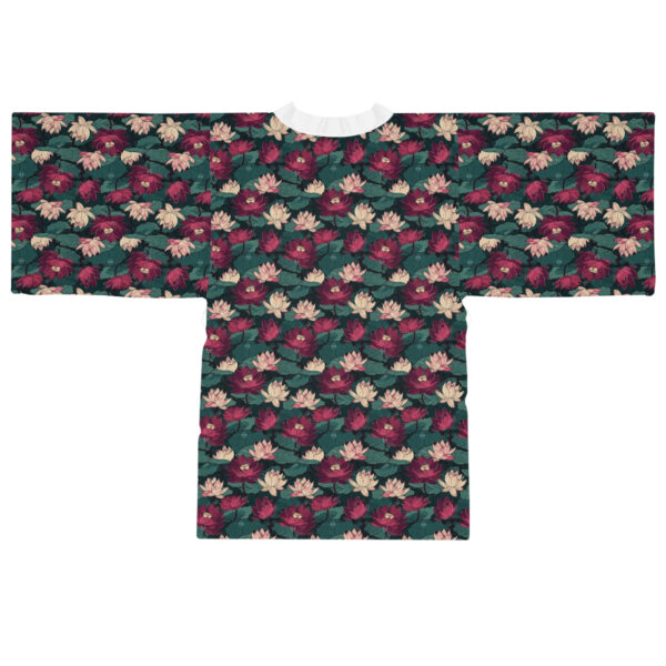 Lotus Flowers with Lily Pads Pattern Long Sleeve Kimono Robe