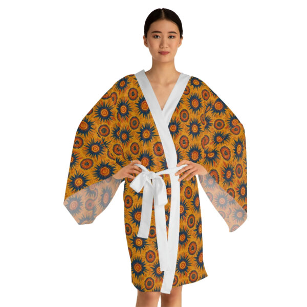 Folk Art Sun Pattern Long Sleeve Kimono Robe