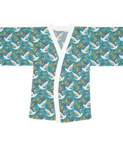 Peace Dove Pattern Long Sleeve Kimono Robe