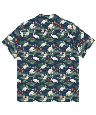 Japandi Cranes Pattern Men’s Hawaiian Shirt
