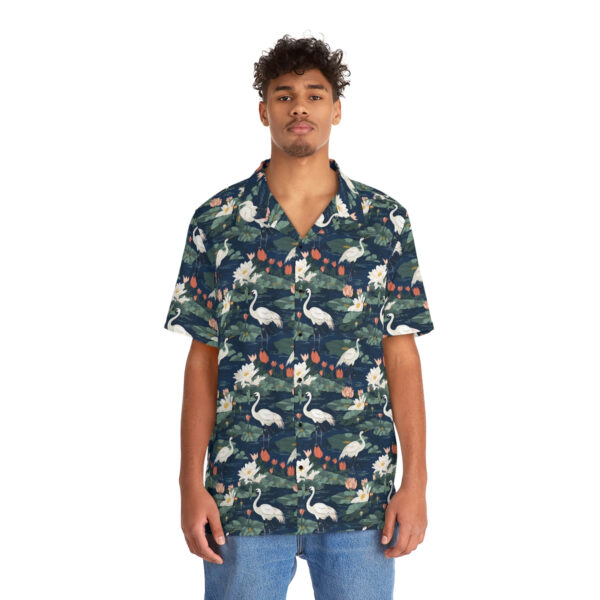 Japandi Cranes Pattern Men’s Hawaiian Shirt
