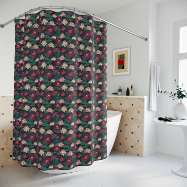 Lotus Flower with Lily Pads Floral Polyester Shower Curtain