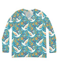 Peace Dove Women’s Long Sleeve V-neck Shirt – Cottagecore Vintage Hippy Style Clothing
