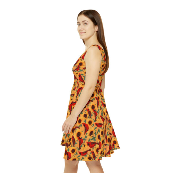 Sun Flowers and Cardinals Women’s Skater Dress – Vintage 60’s Style Bohemian Naturalist Dress
