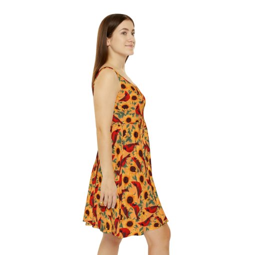 Sun Flowers and Cardinals Women’s Skater Dress – Vintage 60’s Style Bohemian Naturalist Dress