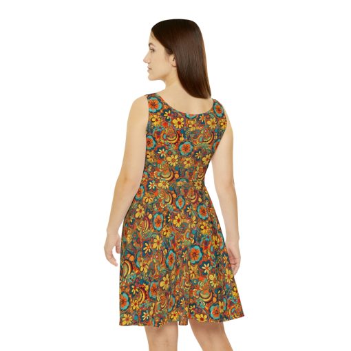 Boho Floral Women’s Skater Dress – Vintage 60’s Style Bohemian Naturalist Dress