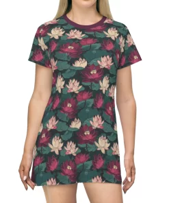 Lotus Flower Water Lily T-Shirt Dress – Cottagecore Vintage 60’s Vintage Feel