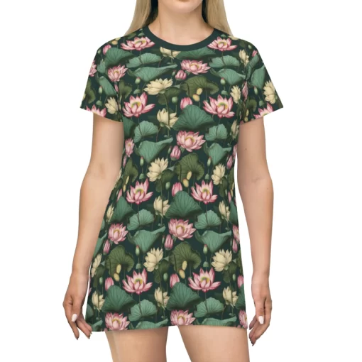 Lotus Flower Water Lily T-Shirt Dress – Cottagecore Vintage 60’s Vintage Feel