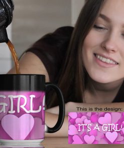 Gender Reveal! It’s a Baby Girl Magic Color Morphing Mug – Baby Pregnancy Revealing Announcement Gift – Perfect Grandma Grandpa Present