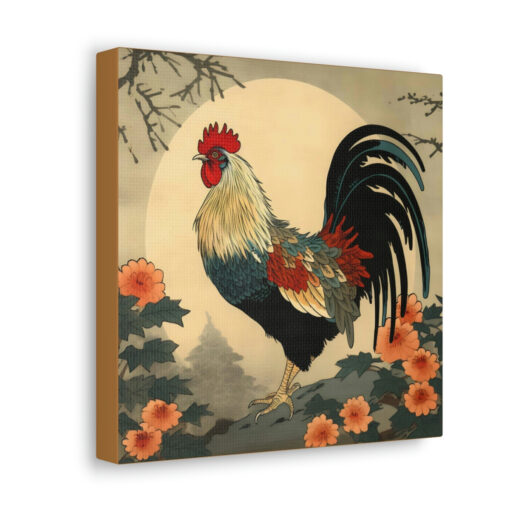 Japandi Ukiyo-e Style Rooster Canvas Gallery Wraps