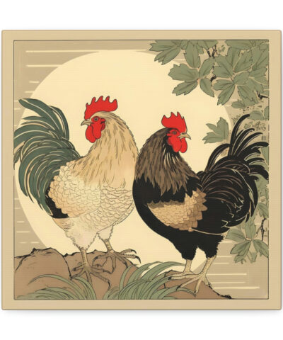 Two Japandi Style Roosters Canvas Gallery Wraps