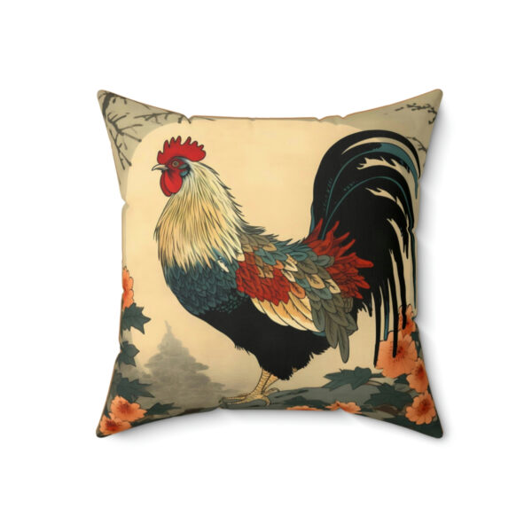 Japandi Ukiyo-e Style Rooster Spun Polyester Square Pillow